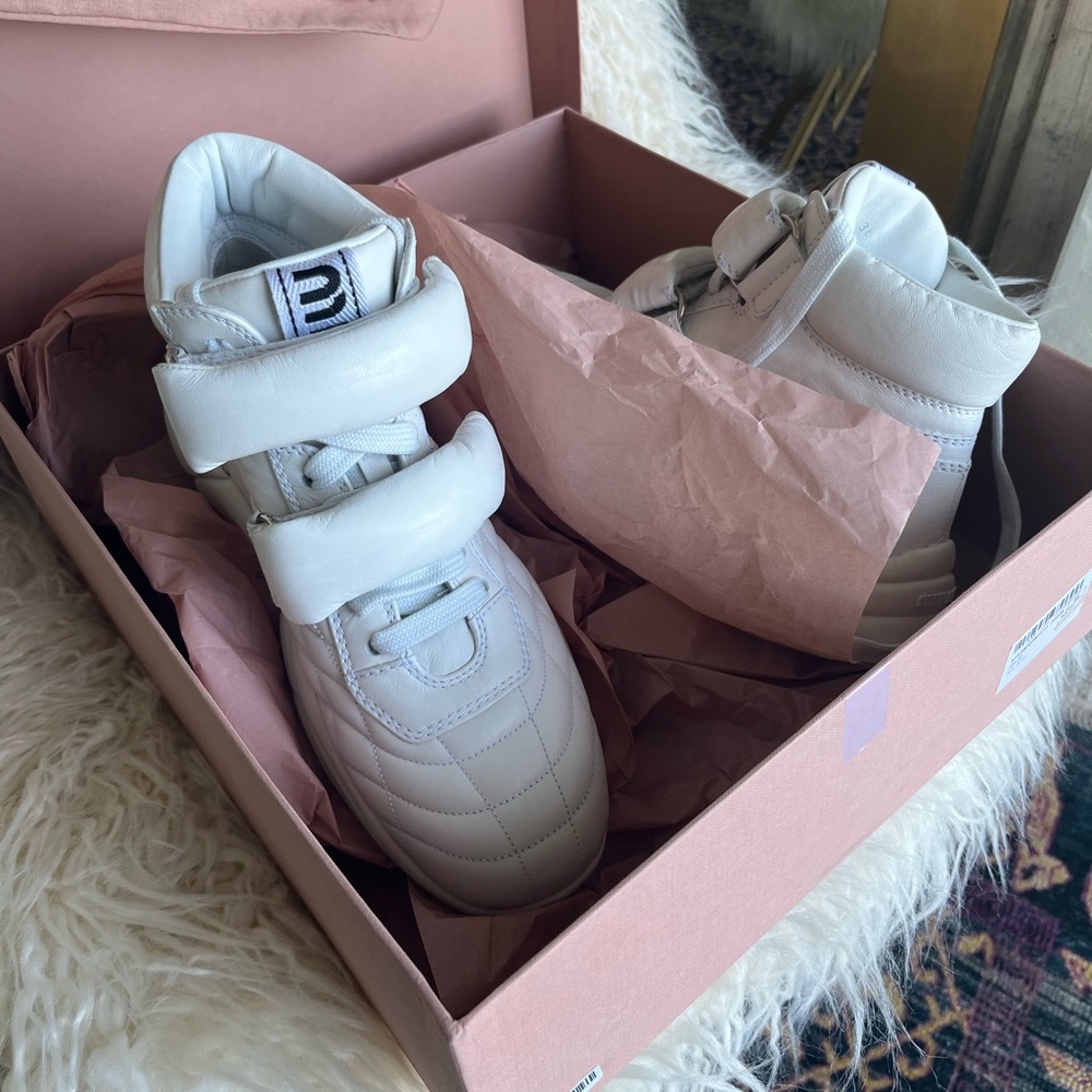 Brand New MIU MIU white sneakers with Velcro closure at front